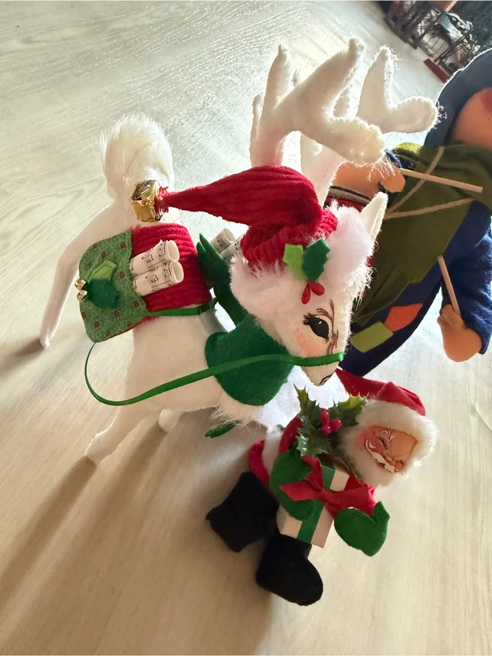 Lot of 3 Vintage Annalee Christmas Drummer Boy / Santa / Reindeer Dolls Felt USA